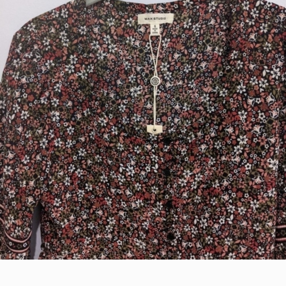 Max Studio Boho Floral Print Long Sleeve Top Cottagecore Size S* - Picture 4 of 16
